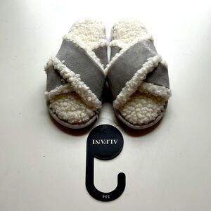 Alfani Gray Sherpa Crisscross Slippers